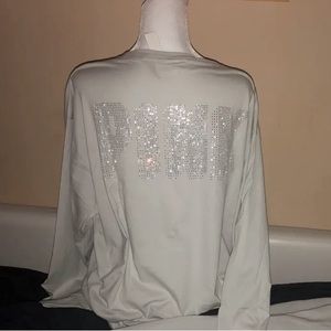 PINK long sleeve very light gray shirt